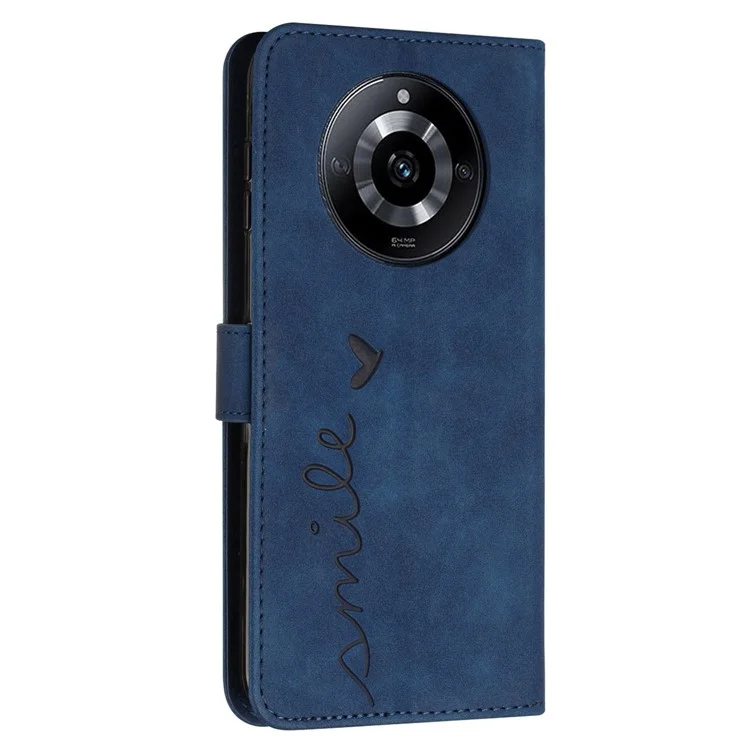 Stand Case for Realme 11 Pro 5G / 11 Pro+ 5G PU Leather Heart Shape Wallet Phone Cover with Shoulder Strap - Sapphire