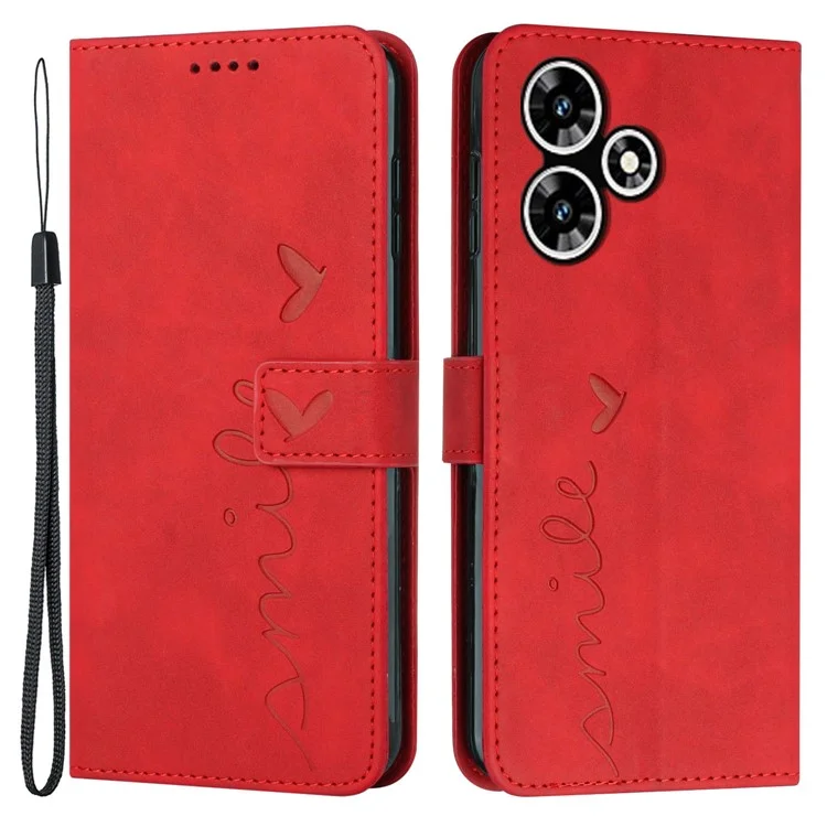 Чехол-кошелек для Infinix Hot 30 - ударопрочный, из искусственной кожи, с держателем и тактильным рисунком в форме сердца - красный