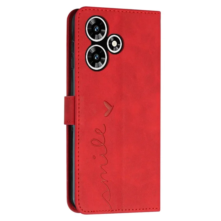 Чехол-кошелек для Infinix Hot 30 - ударопрочный, из искусственной кожи, с держателем и тактильным рисунком в форме сердца - красный