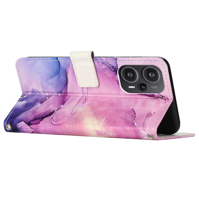 Marble Pattern Cover for Xiaomi Redmi Note 12 Turbo / Poco F5 5G , PU Leather Stand Wallet Phone Case with Wrist Strap - Purple