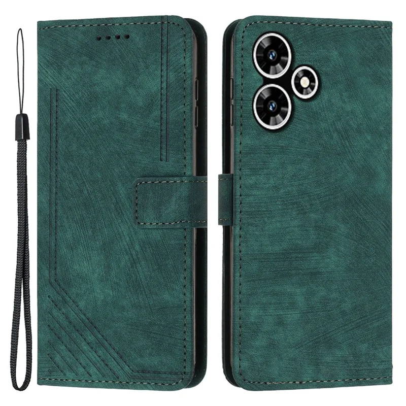 Für Infinix Hot 30 Play NFC 4G Stand Wallet PU Leder Hülle mit geprägten Linien Skin-Touch Telefonhülle - Grün