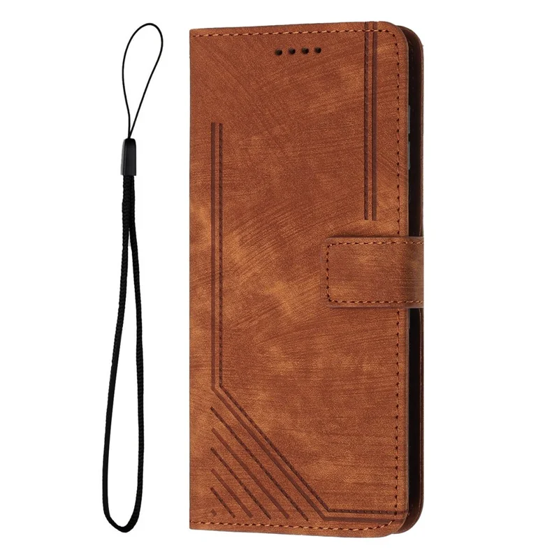 For Infinix Hot 30 Play NFC 4G Stand Wallet PU Leather Case Imprinted Lines Skin-Touch Phone Cover - Brown