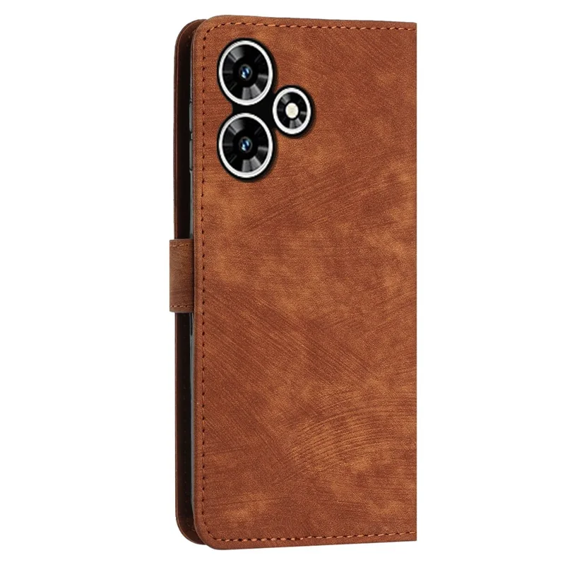 For Infinix Hot 30 Play NFC 4G Stand Wallet PU Leather Case Imprinted Lines Skin-Touch Phone Cover - Brown