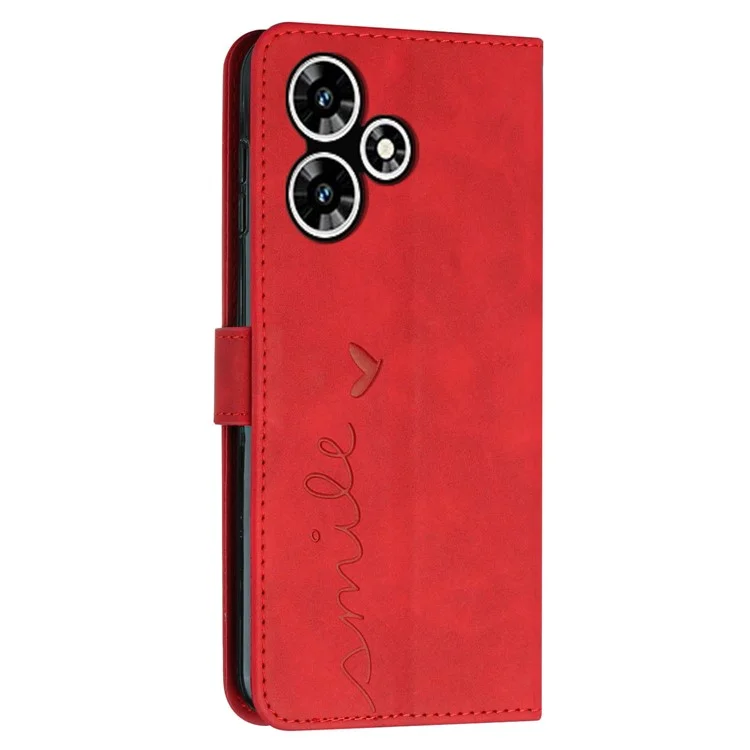 Wallet PU Leather Case for Infinix Hot 30 , Heart Shape Phone Stand Cover with Shoulder Strap - Red