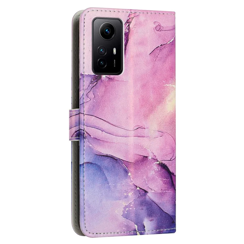 For Xiaomi Redmi Note 12S 4G Marble Pattern Wallet Case PU Leather Stand Phone Cover with Wrist Strap - Purple
