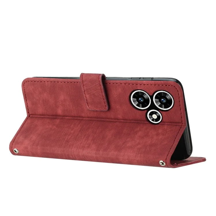 Per Infinix Hot 30 Play NFC 4G Stand Wallet Phone Case PU Leather Lines Imprinted Cover with Shoulder Strap - Red