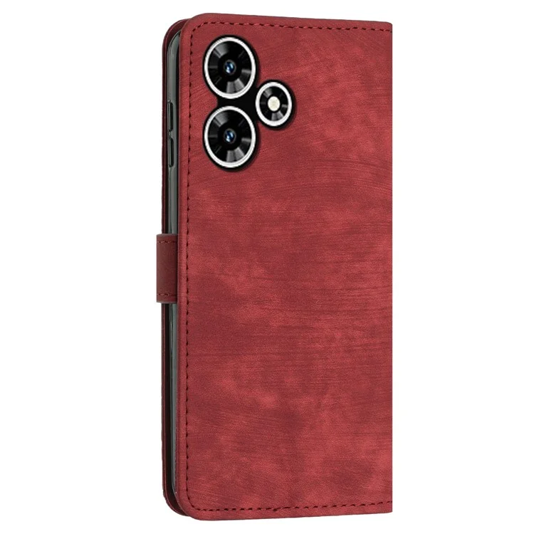 Per Infinix Hot 30 Play NFC 4G Stand Wallet Phone Case PU Leather Lines Imprinted Cover with Shoulder Strap - Red