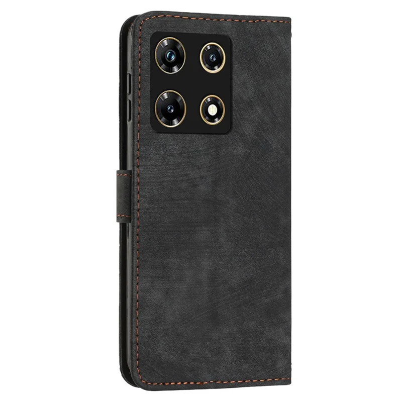 Para Infinix Note 30 Pro 4G Suporte PU Leather Wallet Case Skin-Touch Imprinted Lines Phone Cover - Preto