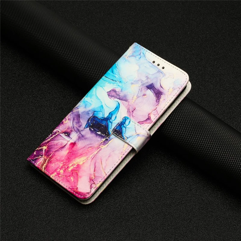 Para Realme 11 Pro+ / 11 Pro 5G Marble Pattern Phone Case PU Leather Stand Wallet Cover with Strap - Pink / Purple