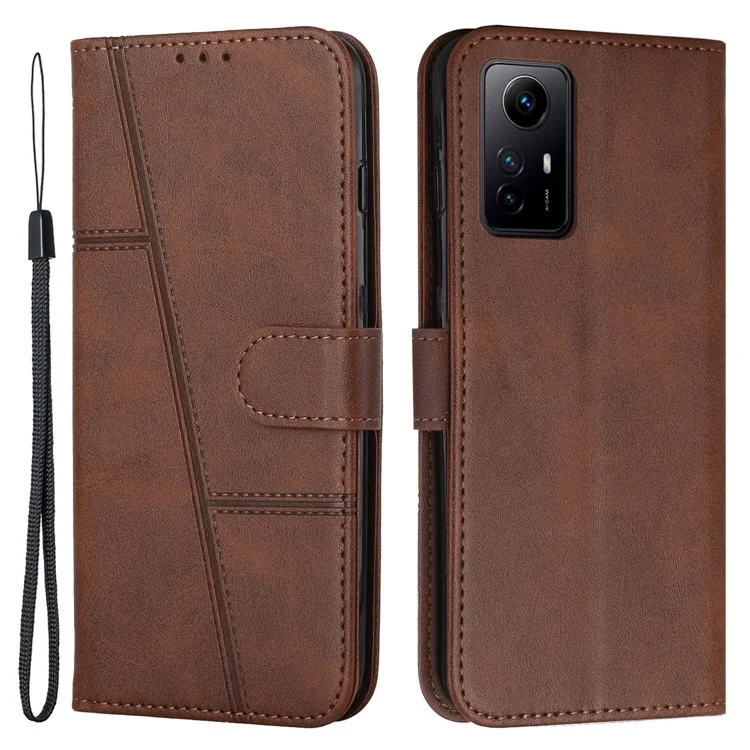 For Xiaomi Redmi Note 12S 4G PU Leather Phone Case Wallet Stand Anti-scratch Phone Cover - Brown