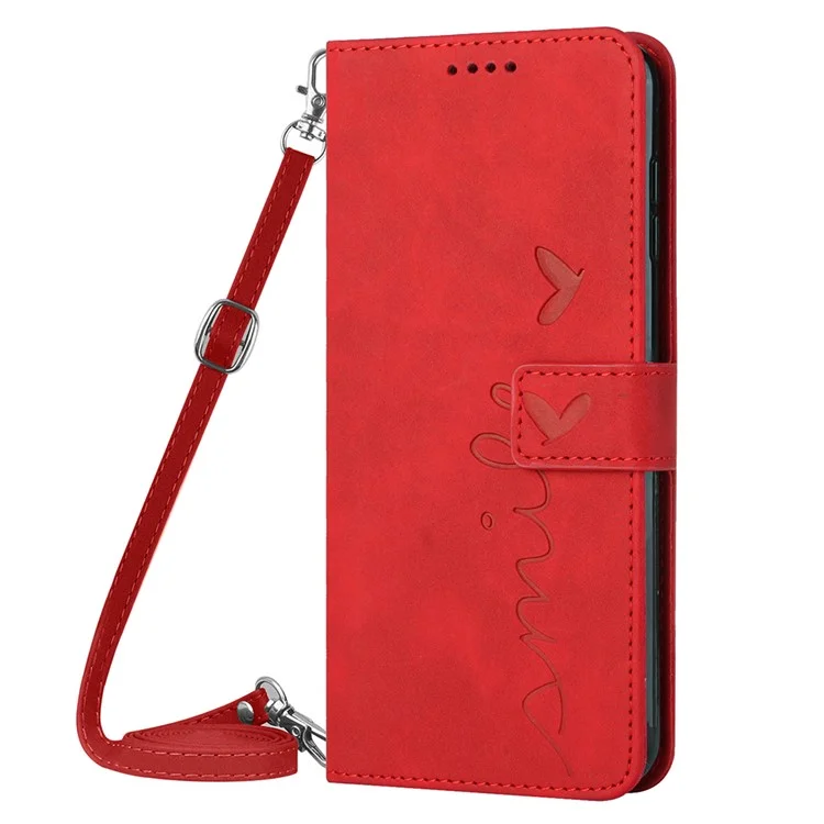 Para Xiaomi Redmi Note 12S 4G Wallet Stand Leather Phone Case Heart Shape Phone Cover with Shoulder Strap - Red