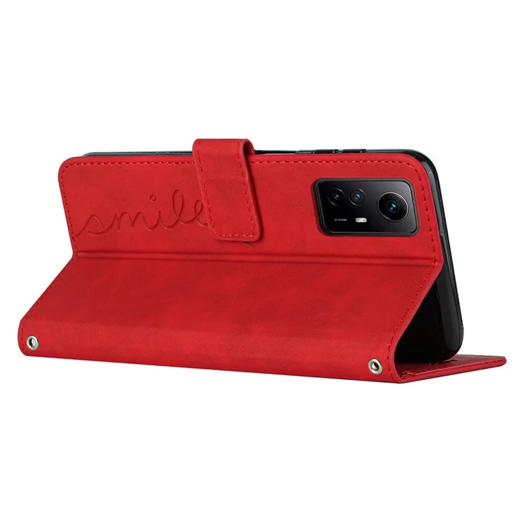 Para Xiaomi Redmi Note 12S 4G Wallet Stand Leather Phone Case Heart Shape Phone Cover with Shoulder Strap - Red