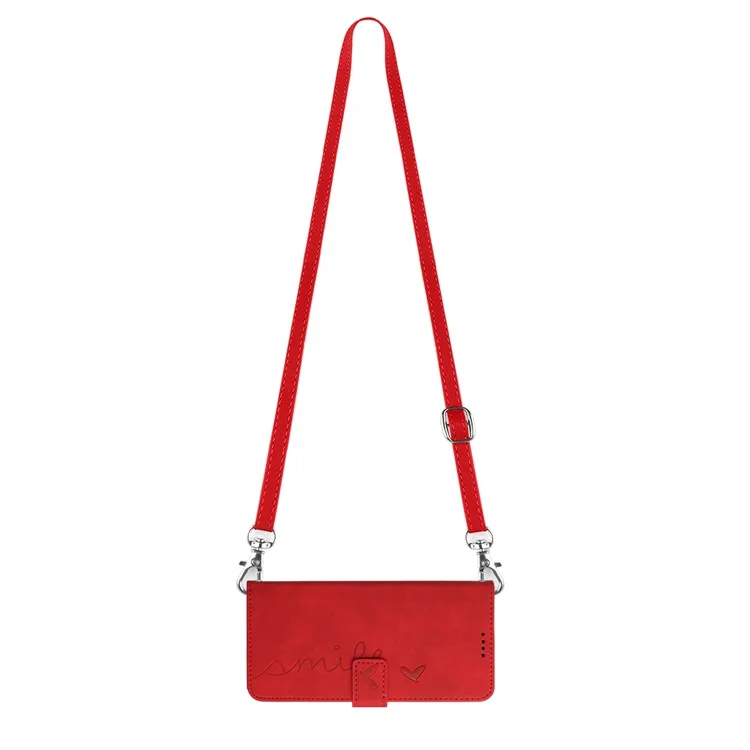 Para Xiaomi Redmi Note 12S 4G Wallet Stand Leather Phone Case Heart Shape Phone Cover with Shoulder Strap - Red