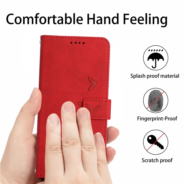 Para Xiaomi Redmi Note 12S 4G Wallet Stand Leather Phone Case Heart Shape Phone Cover with Shoulder Strap - Red