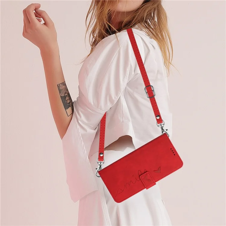 Para Xiaomi Redmi Note 12S 4G Wallet Stand Leather Phone Case Heart Shape Phone Cover with Shoulder Strap - Red