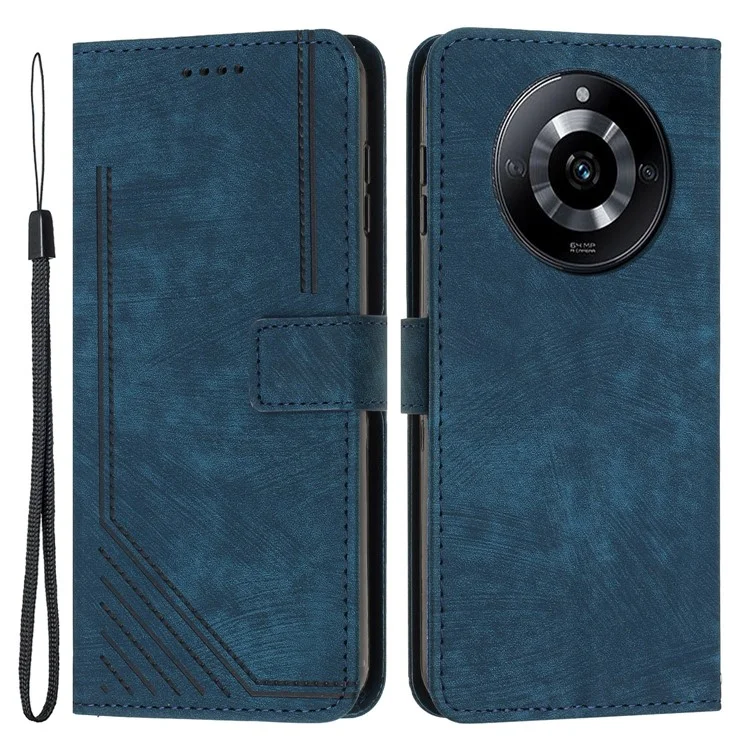 Para Realme 11 Pro+ 5G / 11 Pro 5G Cartera de Pie Funda de Cuero Estampada con Líneas Funda Táctil para Teléfono - Zafiro