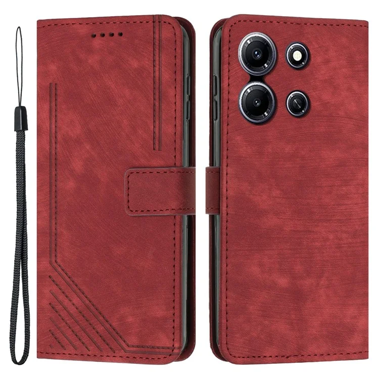 Imprinted Lines PU Leather Wallet Case for Infinix Note 30i 4G , Skin-Touch Phone Stand Cover - Red