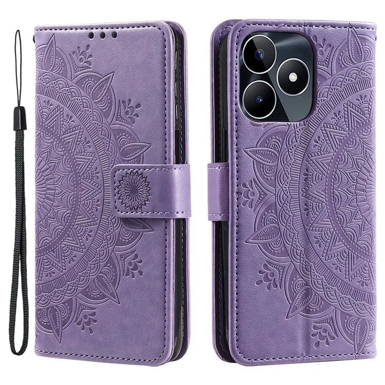 Wallet Shell for Realme Narzo N53 4G / C53 (Global) / C53 (India) / C51 PU Leather Case Mandala Flower Imprint Stand Cover - Purple