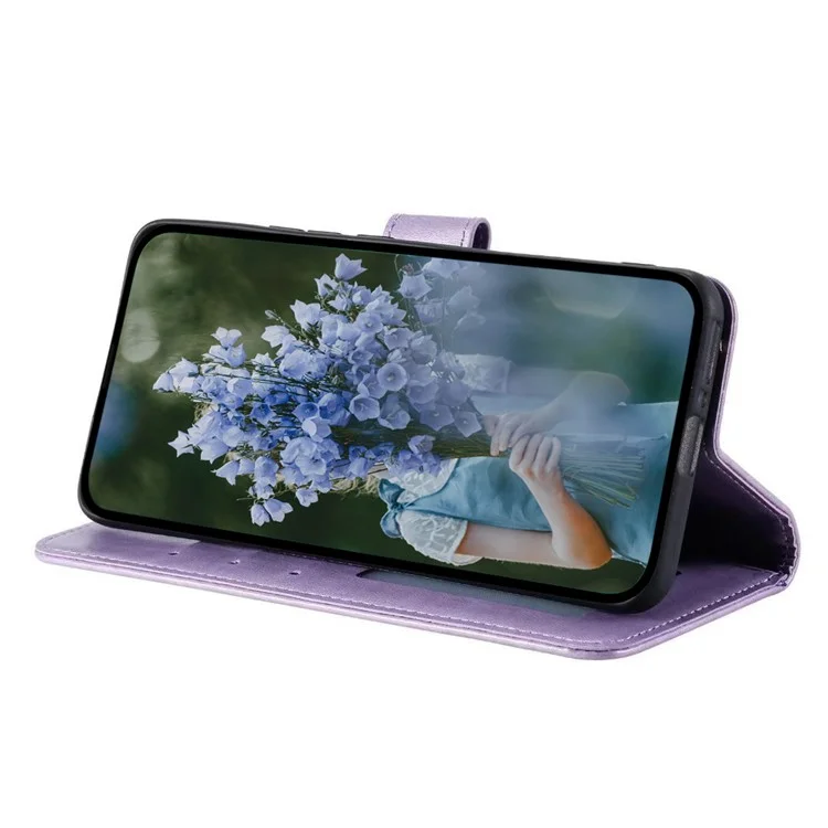 Wallet Shell for Realme Narzo N53 4G / C53 (Global) / C53 (India) / C51 PU Leather Case Mandala Flower Imprint Stand Cover - Purple