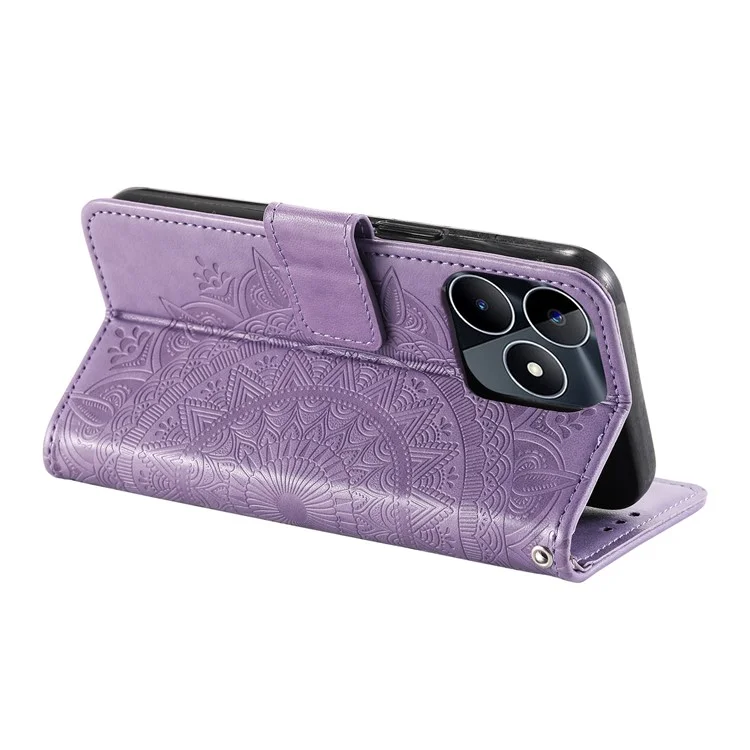 Wallet Shell for Realme Narzo N53 4G / C53 (Global) / C53 (India) / C51 PU Leather Case Mandala Flower Imprint Stand Cover - Purple