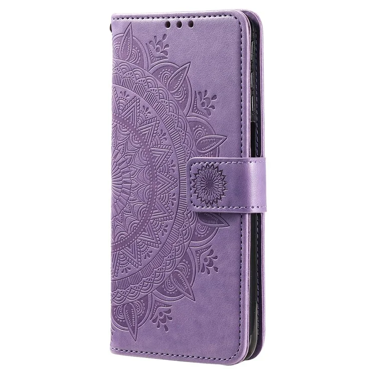 Wallet Shell for Realme Narzo N53 4G / C53 (Global) / C53 (India) / C51 PU Leather Case Mandala Flower Imprint Stand Cover - Purple