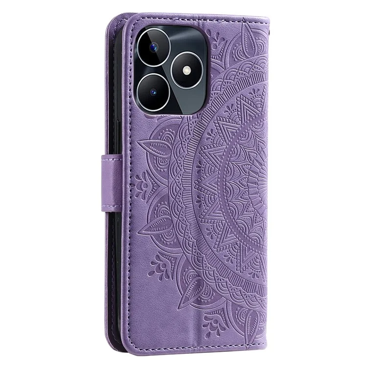 Wallet Shell for Realme Narzo N53 4G / C53 (Global) / C53 (India) / C51 PU Leather Case Mandala Flower Imprint Stand Cover - Purple