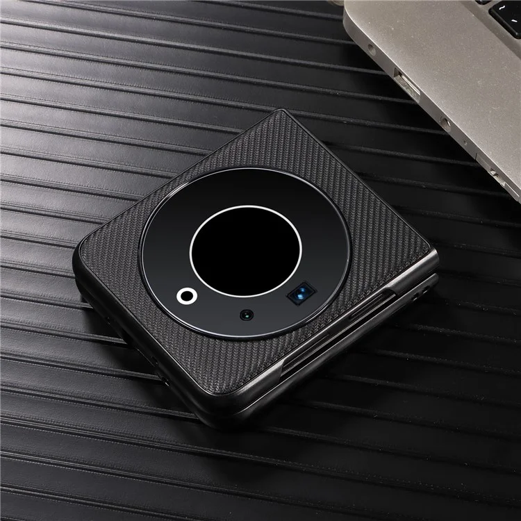 For TECNO Phantom V Flip Carbon Fiber Texture Case PU Leather Coated PC Anti-Drop Phone Cover - Black