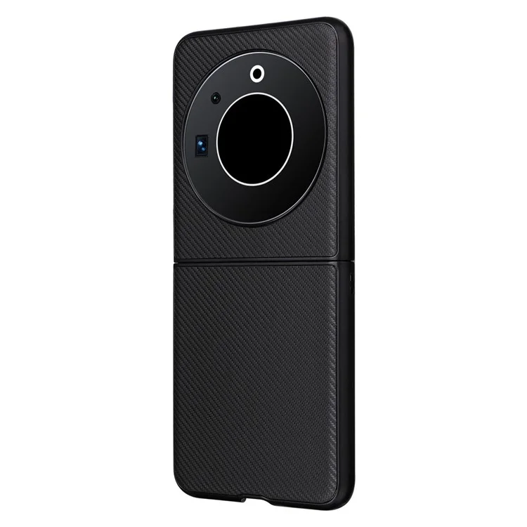 For TECNO Phantom V Flip Carbon Fiber Texture Case PU Leather Coated PC Anti-Drop Phone Cover - Black