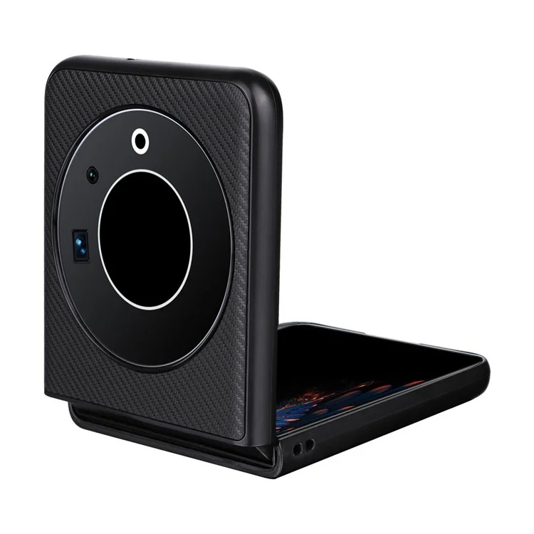 For TECNO Phantom V Flip Carbon Fiber Texture Case PU Leather Coated PC Anti-Drop Phone Cover - Black