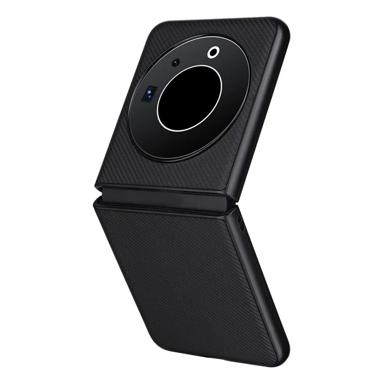 For TECNO Phantom V Flip Carbon Fiber Texture Case PU Leather Coated PC Anti-Drop Phone Cover - Black