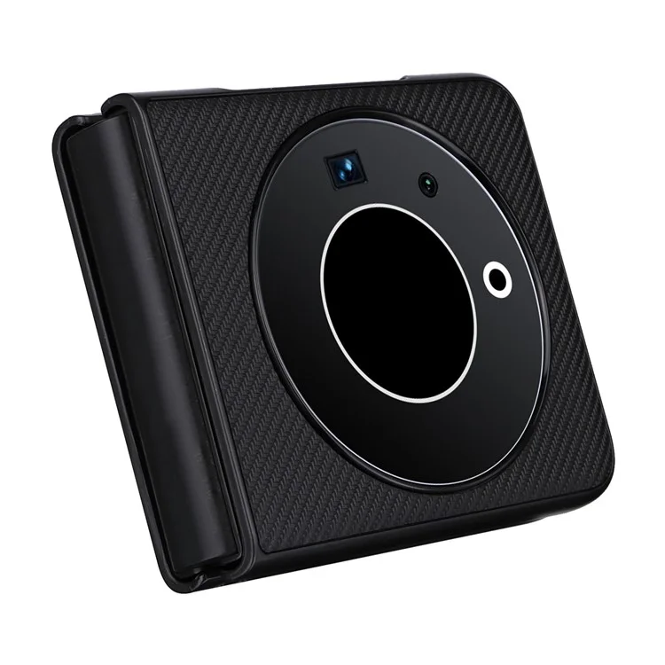 For TECNO Phantom V Flip Carbon Fiber Texture Case PU Leather Coated PC Anti-Drop Phone Cover - Black