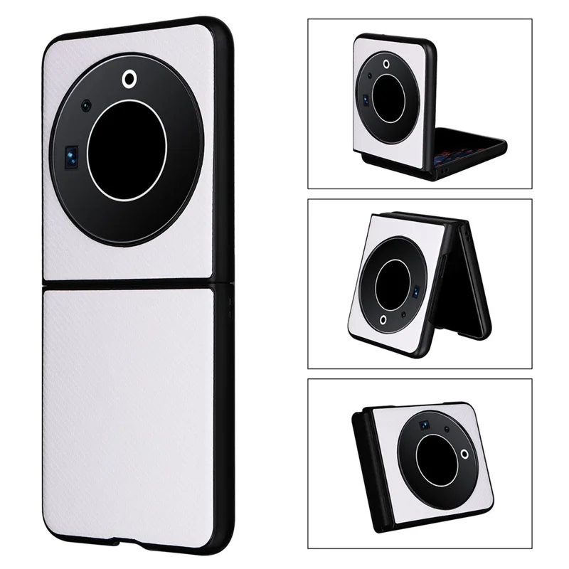 For TECNO Phantom V Flip Carbon Fiber Texture Case PU Leather Coated PC Anti-Drop Phone Cover - White