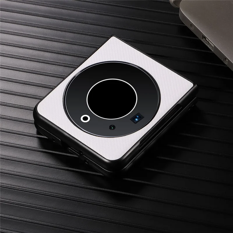 For TECNO Phantom V Flip Carbon Fiber Texture Case PU Leather Coated PC Anti-Drop Phone Cover - White