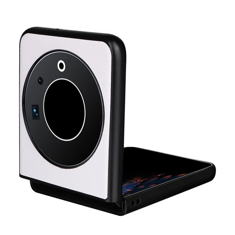 For TECNO Phantom V Flip Carbon Fiber Texture Case PU Leather Coated PC Anti-Drop Phone Cover - White