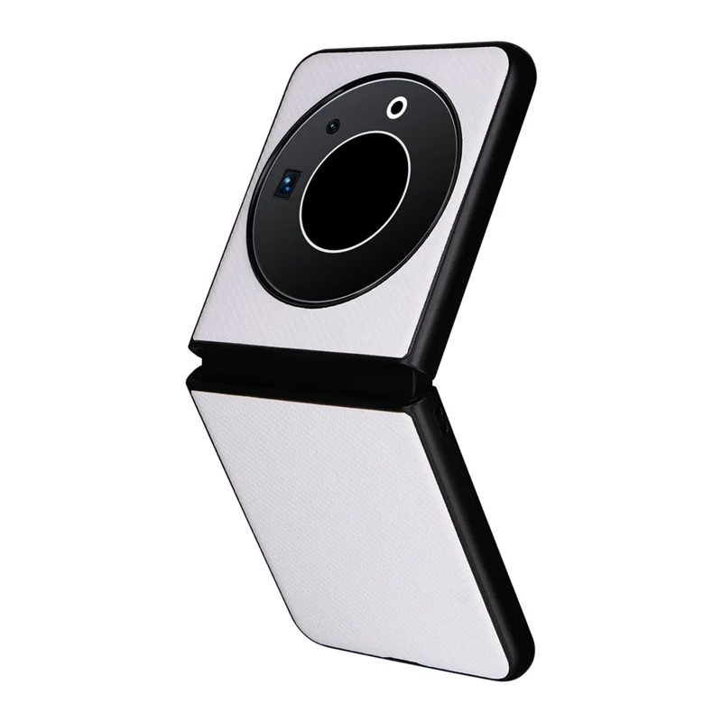 For TECNO Phantom V Flip Carbon Fiber Texture Case PU Leather Coated PC Anti-Drop Phone Cover - White