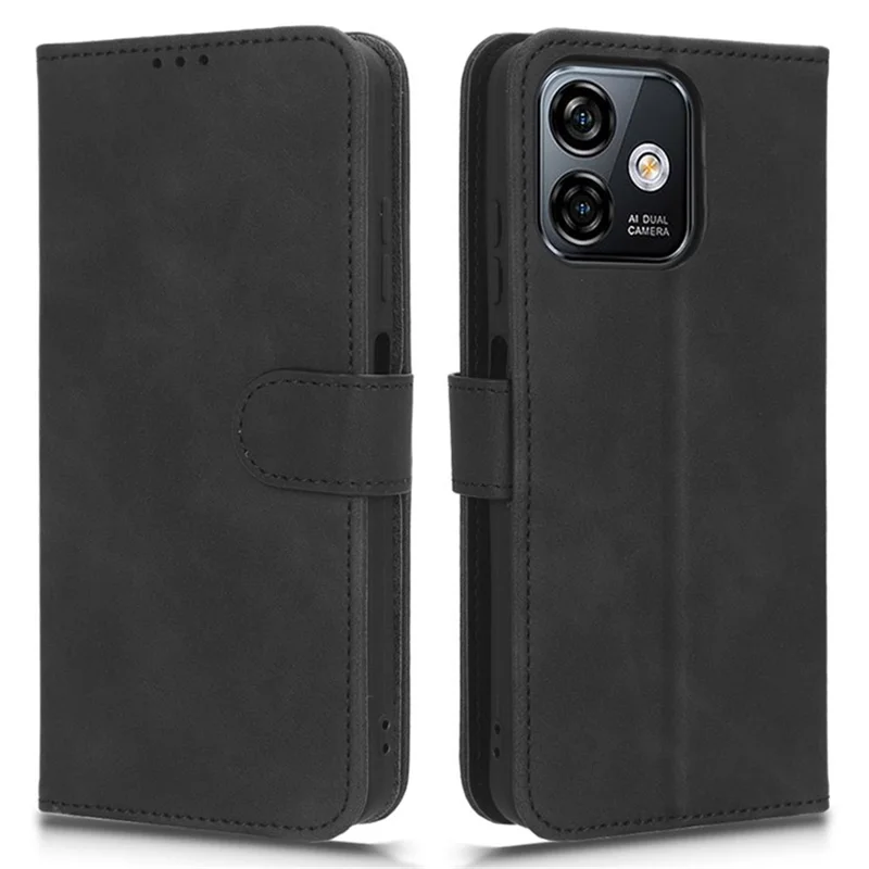 For Ulefone Note 16 Pro Stand Wallet Cell Phone Case Skin-touch PU Leather + TPU Phone Cover - Black