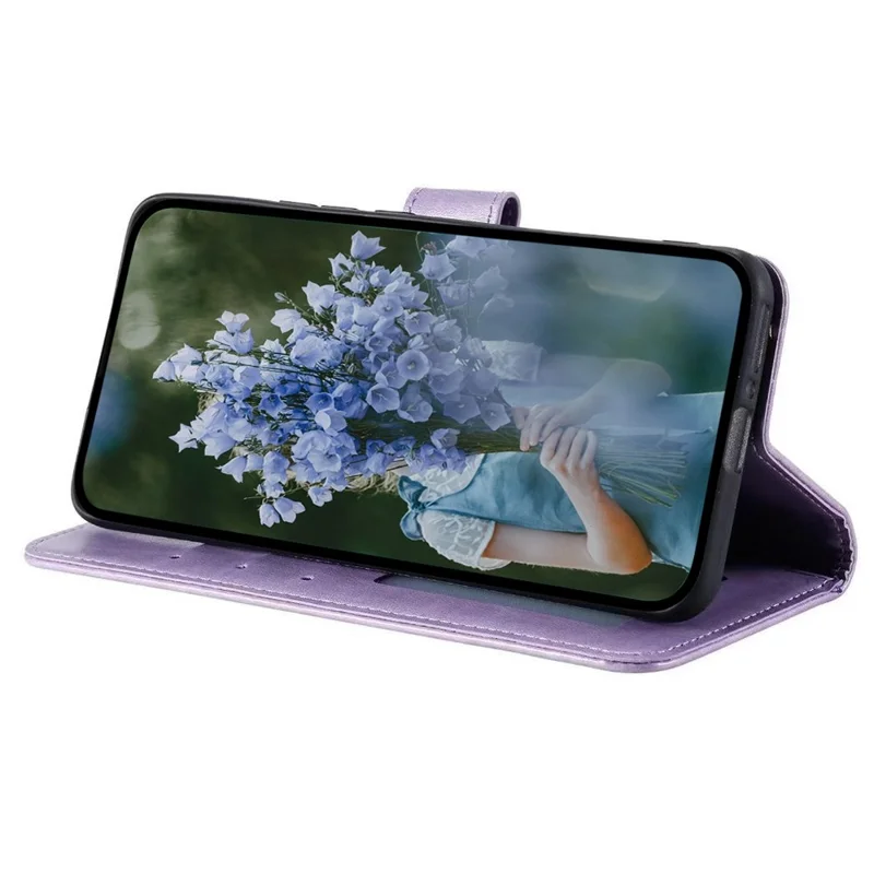 For iPhone 15 Pro Flip Phone Case PU Leather Mandala Flower Imprint Stand Wallet Cover with Strap - Purple
