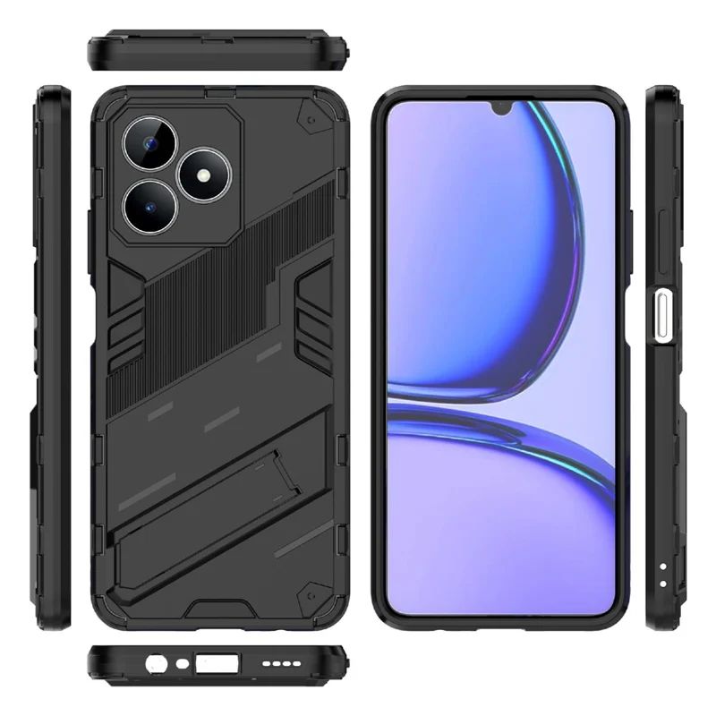 For Realme C53 (Global) / C53 (India) / C51 Kickstand Back Case PC+TPU Shockproof Phone Cover - Black