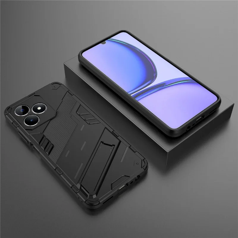 For Realme C53 (Global) / C53 (India) / C51 Kickstand Back Case PC+TPU Shockproof Phone Cover - Black