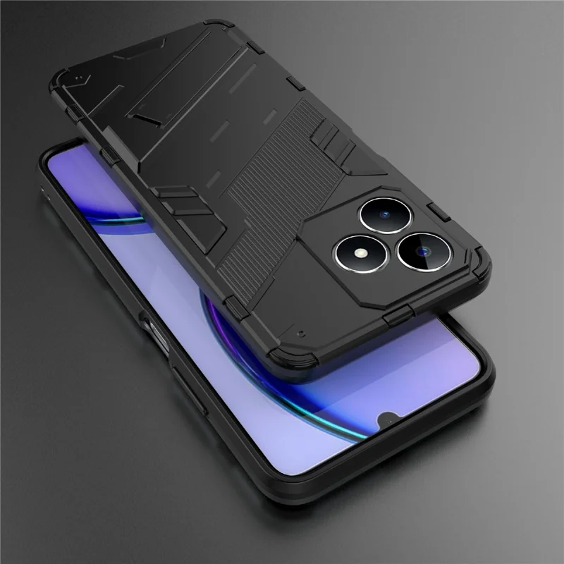 For Realme C53 (Global) / C53 (India) / C51 Kickstand Back Case PC+TPU Shockproof Phone Cover - Black