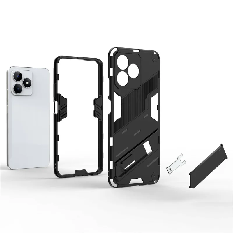 For Realme C53 (Global) / C53 (India) / C51 Kickstand Back Case PC+TPU Shockproof Phone Cover - Black