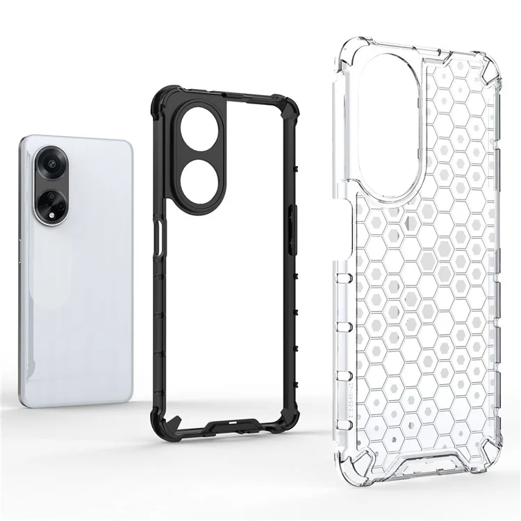 Para Oppo A98 5G Anti-queda Capa de Telefone TPU+PC Textura de Favo de Mel - Cinza