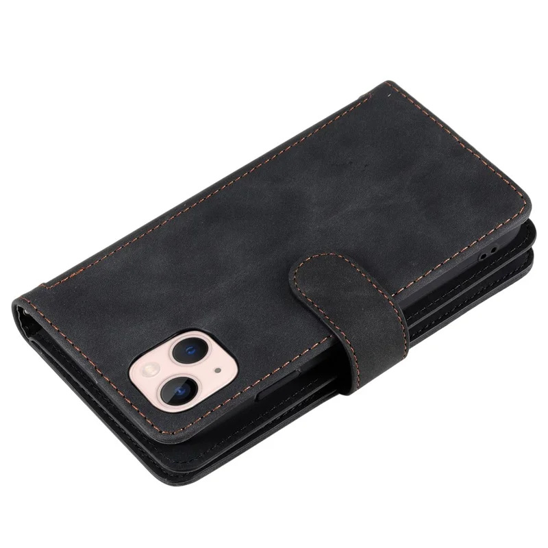 PU Leather Phone Case for iPhone 15 Protective Case Zipper Pocket 9 Card Slots Phone Cover with Strap - Black