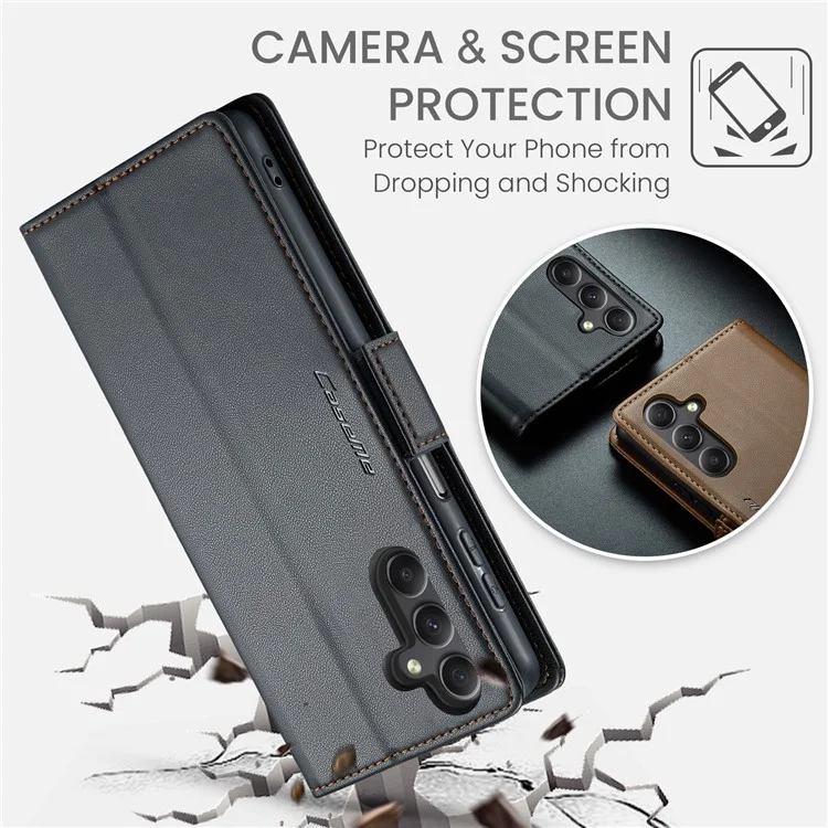 CASEME 023 Serie für Samsung Galaxy A24 4G (162,1 x 77,6 x 8,3 mm) RFID-blockierende Handyhülle Pu-Leder Geldbörse Stand Cover - Schwarz