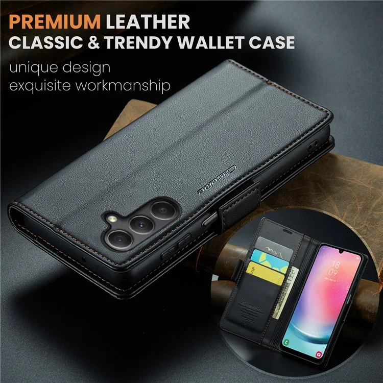 CASEME 023 Serie für Samsung Galaxy A24 4G (162,1 x 77,6 x 8,3 mm) RFID-blockierende Handyhülle Pu-Leder Geldbörse Stand Cover - Schwarz