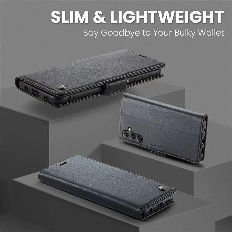 CASEME 023 Serie für Samsung Galaxy A24 4G (162,1 x 77,6 x 8,3 mm) RFID-blockierende Handyhülle Pu-Leder Geldbörse Stand Cover - Schwarz