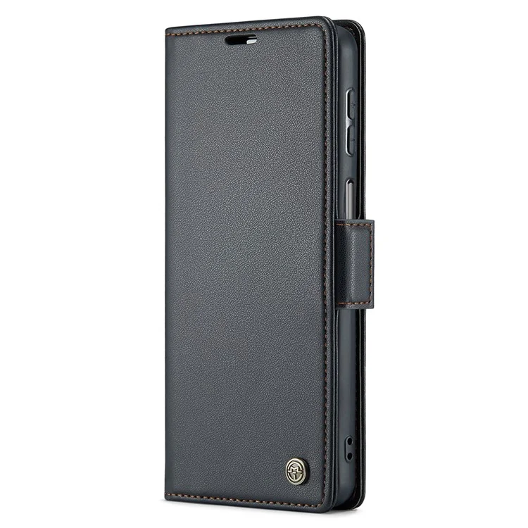 CASEME 023 Serie für Samsung Galaxy A24 4G (162,1 x 77,6 x 8,3 mm) RFID-blockierende Handyhülle Pu-Leder Geldbörse Stand Cover - Schwarz