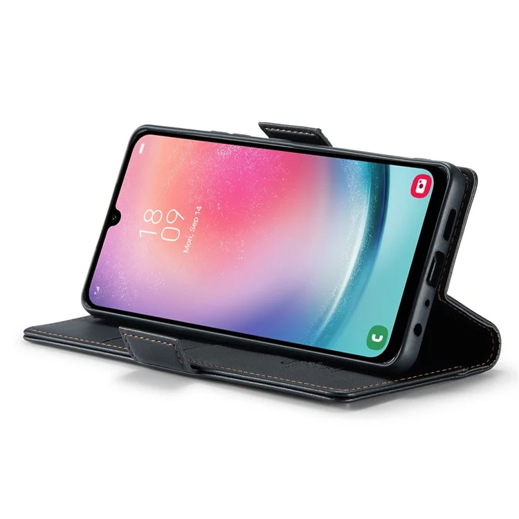 CASEME 023 Serie für Samsung Galaxy A24 4G (162,1 x 77,6 x 8,3 mm) RFID-blockierende Handyhülle Pu-Leder Geldbörse Stand Cover - Schwarz