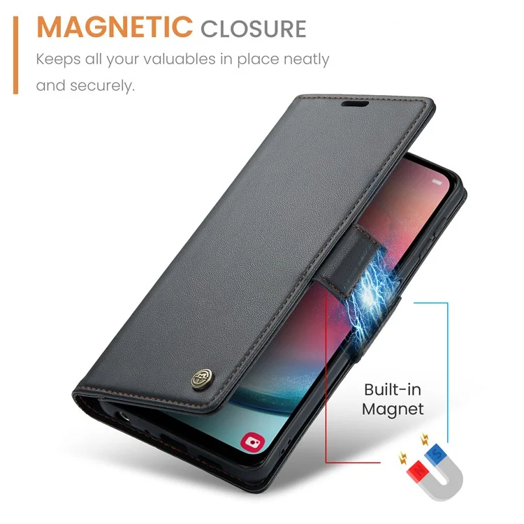 CASEME 023 Serie für Samsung Galaxy A24 4G (162,1 x 77,6 x 8,3 mm) RFID-blockierende Handyhülle Pu-Leder Geldbörse Stand Cover - Schwarz