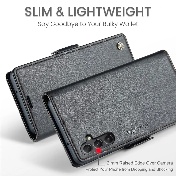 CASEME 023 Serie für Samsung Galaxy A24 4G (162,1 x 77,6 x 8,3 mm) RFID-blockierende Handyhülle Pu-Leder Geldbörse Stand Cover - Schwarz